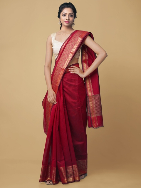 

Unnati Silks Maroon & Gold-Toned Silk Cotton Chettinad Saree