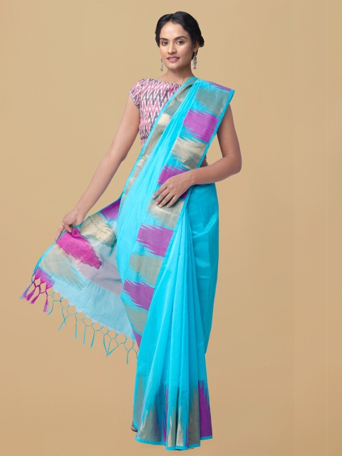 

Unnati Silks Blue & Purple Silk Cotton Handloom Sustainable Kanjeevaram Saree