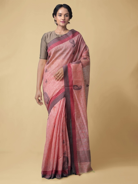

Unnati Silks Pink & Grey Bagh Silk Cotton Bhagalpuri Saree