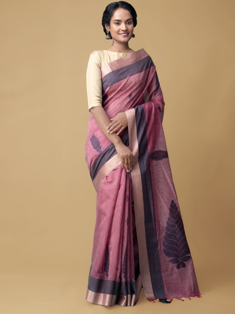 

Unnati Silks Pink & Purple Ethnic Motifs Sustainable Silk Cotton Bhagalpuri Saree