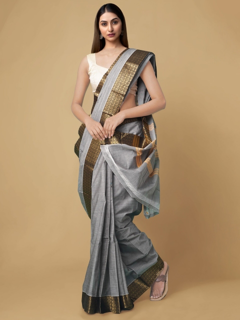 

Unnati Silks Grey & Golden Silk Cotton Uppada Saree