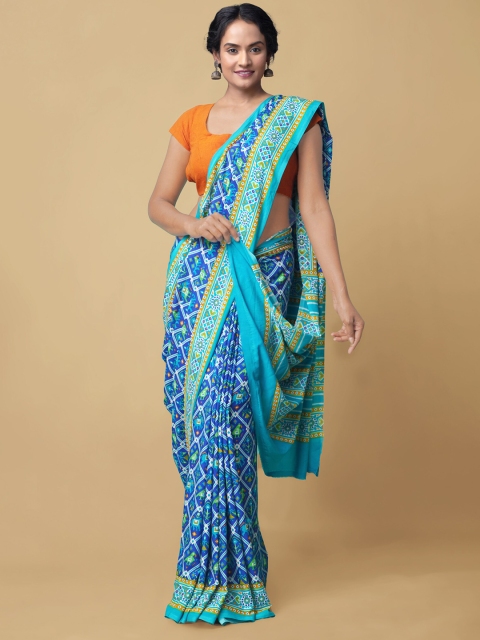 

Unnati Silks Blue & Turquoise Blue Patola Printed Silk Kovai Saree