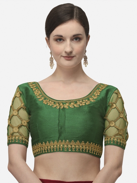 

Amrutam Fab Women Green & Gold-Coloured Embroidered Saree Blouse