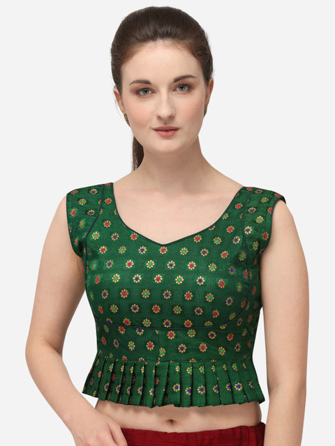 

Amrutam Fab Women Green & Gold-Coloured Woven Design Jacquard Saree Blouse