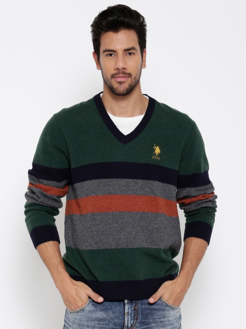 

U.S. Polo Assn. Men Green Striped Sweater