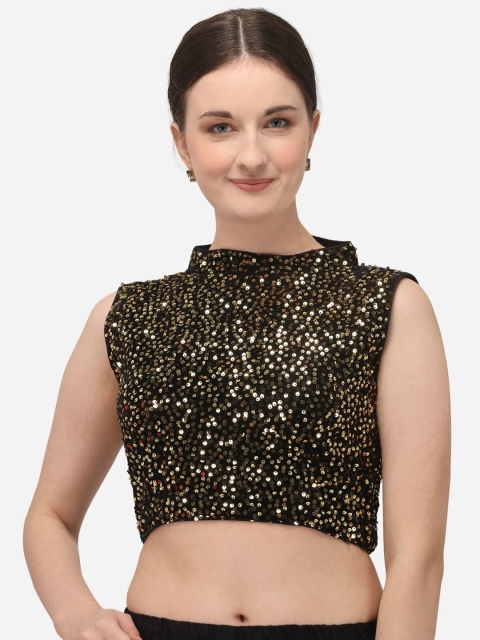 

Amrutam Fab Women Black & Gold-Coloured Sequinned Velvet Saree Blouse