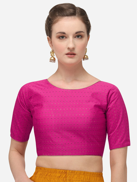 

Amrutam Fab Women Pink Woven-Design Jacquard Saree Blouse