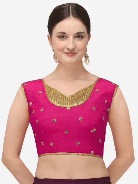 

Amrutam Fab Women Pink & Gold-Coloured Embroidered Raw Silk Saree Blouse