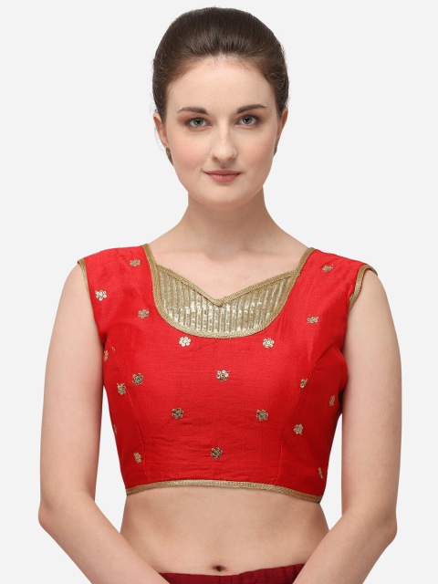

Amrutam Fab Women Red & Gold-Coloured Sequence Embroidered Raw Silk Saree Blouse