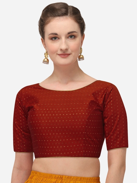 

Amrutam Fab Women Maroon & Gold-Coloured Embellished Jacquard Saree Blouse