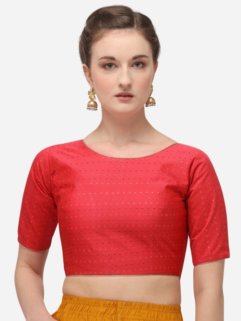 

Amrutam Fab Women Red & Gold-Coloured Woven Design Jacquard Saree Blouse