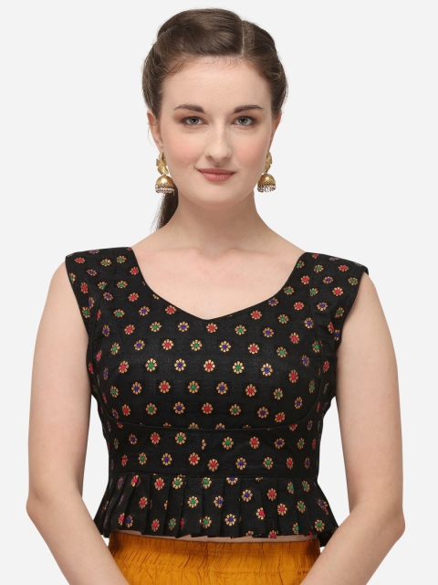

Amrutam Fab Women Black & Gold-Coloured Woven Design Jacquard Saree Blouse
