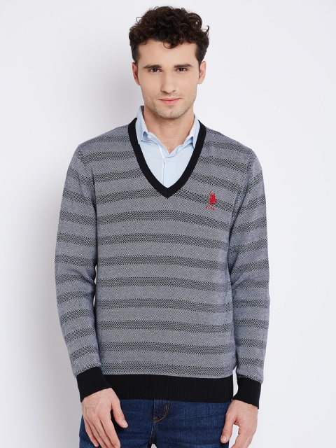 

U.S. Polo Assn. Men Black & White Self-Striped Sweater