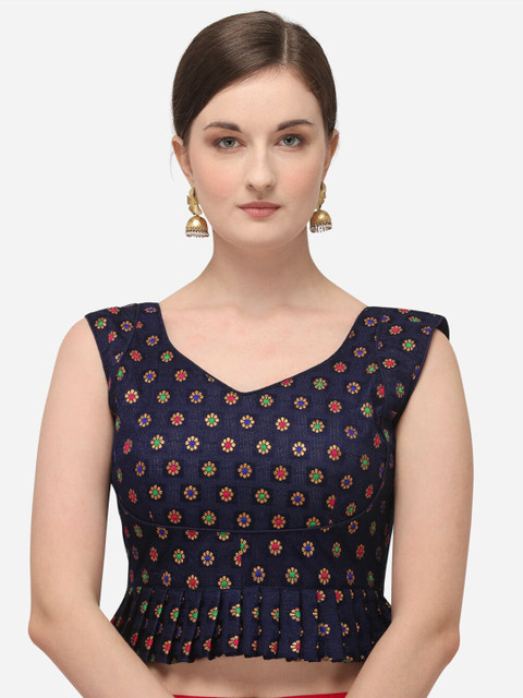 

Amrutam Fab Women Navy Blue & Gold-Coloured Woven Design Jacquard Saree Blouse