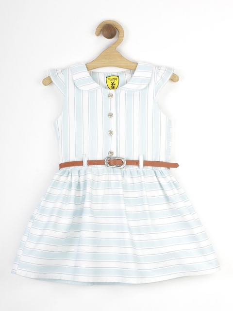 

Lil Lollipop Kids White & White Striped Fit and Flare Pure Cotton Dress