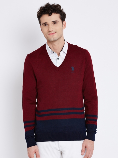 

U.S. Polo Assn. Men Maroon Striped Sweater