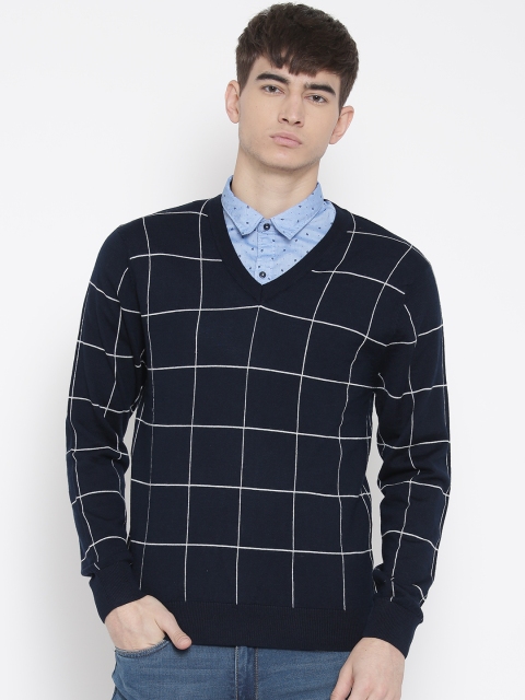 

U.S. Polo Assn. Men Navy Checked Merino Wool Sweater, Navy blue