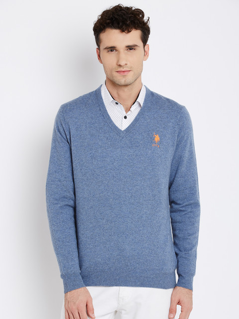 

U.S. Polo Assn. Men Blue Solid Woollen Sweater