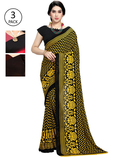 

KALINI Pack Of 3 Printed Sarees, Yellow