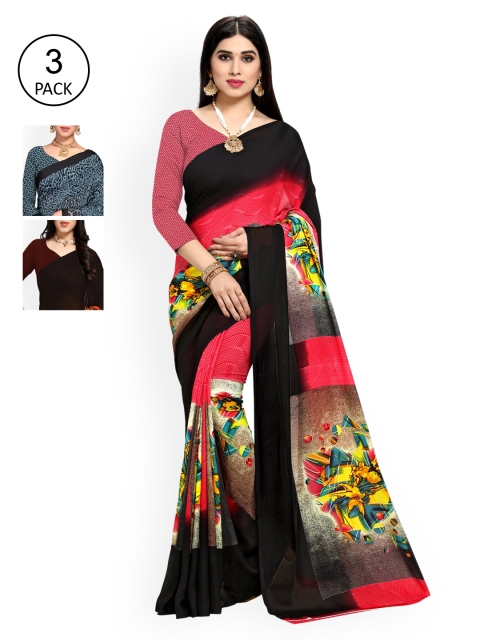 

KALINI Women Pack of 3 Multi Printed Poly Georgette Sarees
