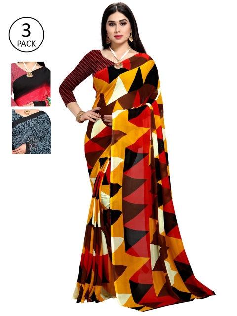 

KALINI Women Pack Of 3 Printed Saree, Orange