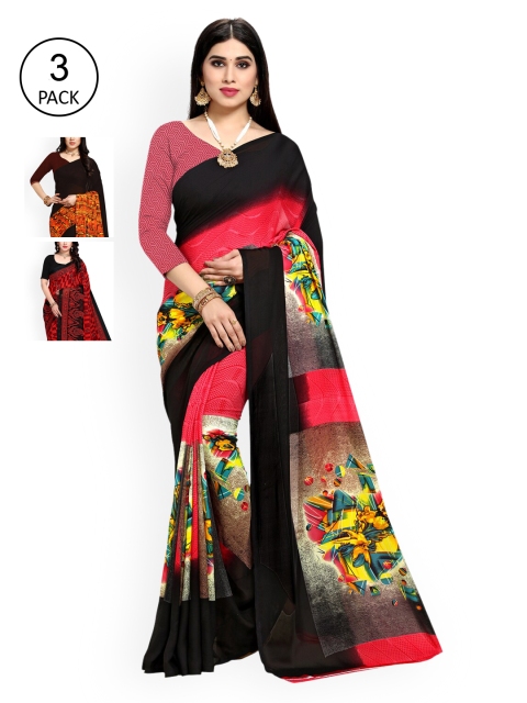 

KALINI Pack Of 3 Printed Saree, Black