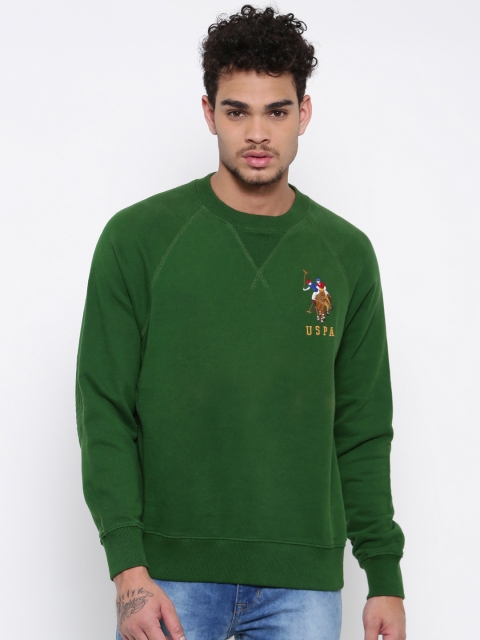 

U.S. Polo Assn. Men Green Solid Sweatshirt