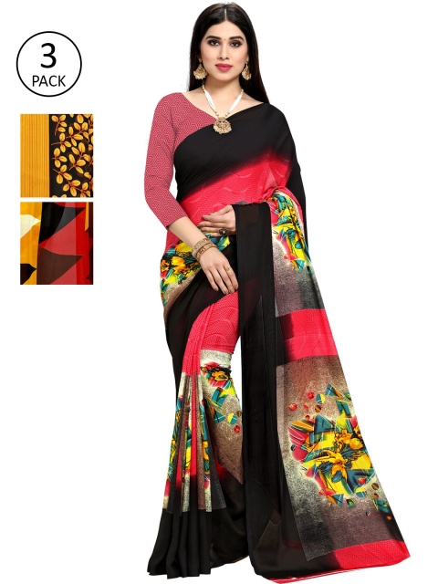 

KALINI Pack Of 3 Printed Sarees, Pink