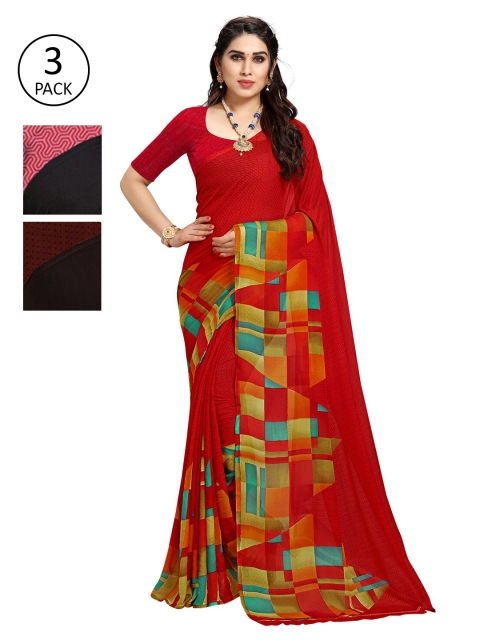 

KALINI Women Pack Of 3 Printed Saree, Black