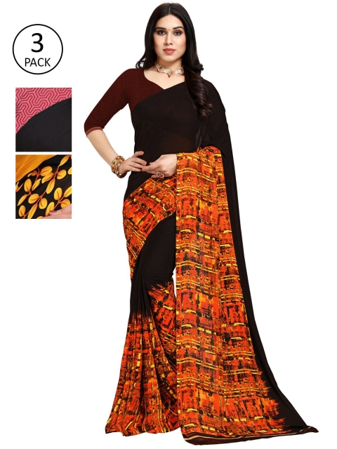 

KALINI Pack Of 3 Printed Sarees, Black