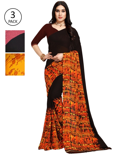 

KALINI Women Pack Of 3 Printed Saree, Black