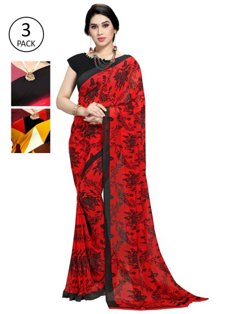 

KALINI Pack Of 3 Printed Sarees, Black