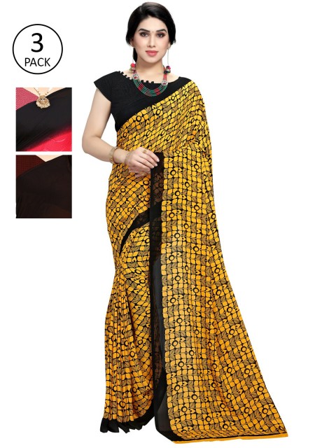

KALINI Women Pack Of 3 Printed Saree, Black