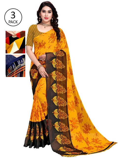 

KALINI Pack Of 3 Multicoloured Printed Sarees, Blue