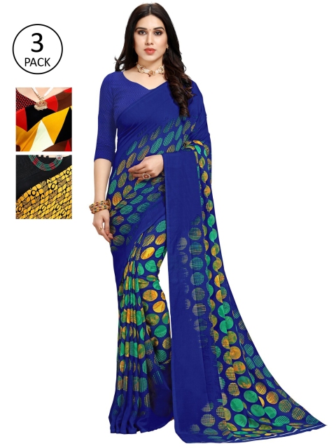 

KALINI Pack Of 3 Printed Sarees, Yellow