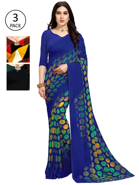 

KALINI Pack Of 3 Printed Sarees, Black