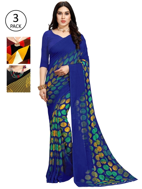 

KALINI Pack Of 3 Printed Saree, Blue