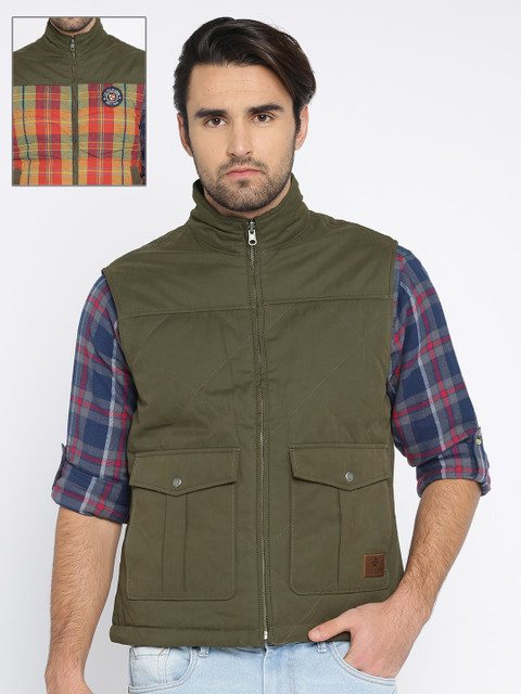 

U.S. Polo Assn. Denim Co. Men Olive Green Solid Reversible Padded Jacket
