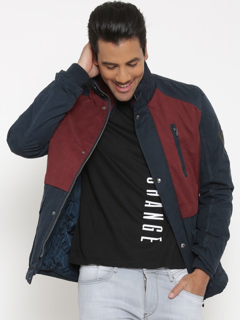 

U.S. Polo Assn. Denim Co. Navy & Burgundy Padded Colourblocked Jacket, Navy blue