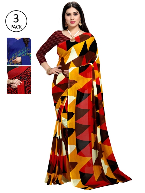 

KALINI Women Pack Of 3 Printed Saree, Yellow