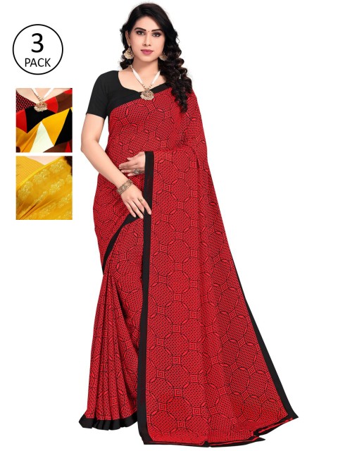 

KALINI Pack Of 3 Printed Saree, Red
