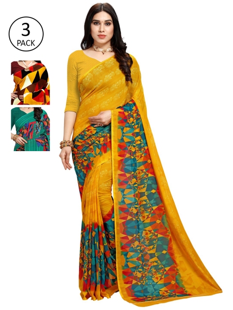 

KALINI Pack Of 3 Printed Saree, Yellow