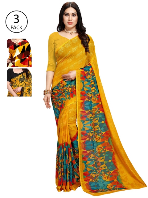 

KALINI Pack Of 3 Printed Saree, Yellow