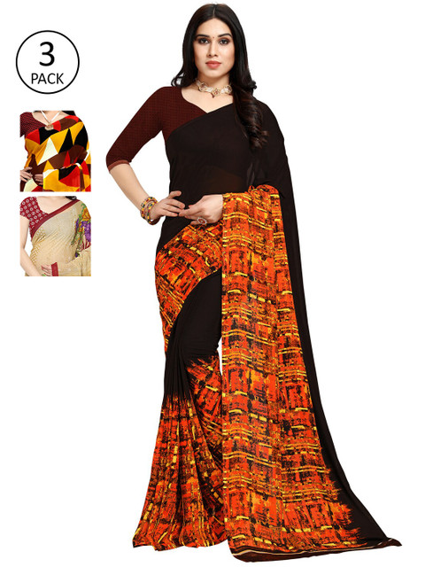 

KALINI Pack Of 3 Printed Saree, Black