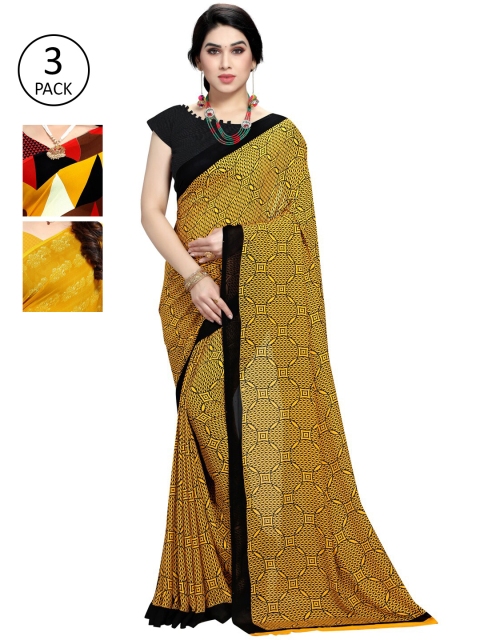 

KALINI Pack Of 3 Printed Saree, Yellow