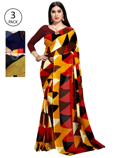 

KALINI Pack Of 3 Multicoloured Printed Sarees, Yellow