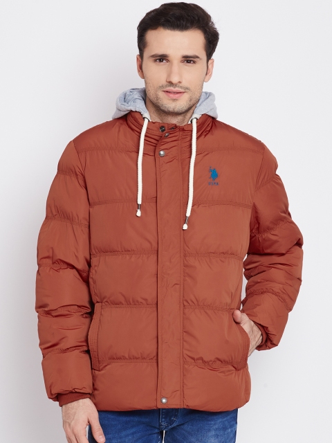 

U.S. Polo Assn. Rust Orange Puffer Jacket with Detachable Hood