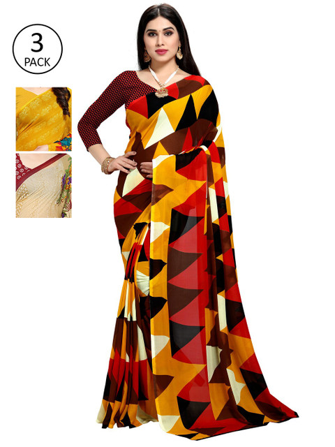 

KALINI Pack Of 3 Multicoloured Printed Sarees, Yellow