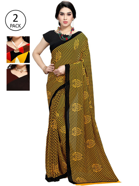 

KALINI Pack Of 3 Printed Sarees, Yellow