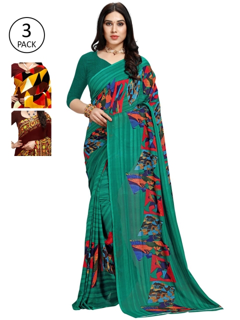 

KALINI Pack Of 3 Printed Sarees, Yellow